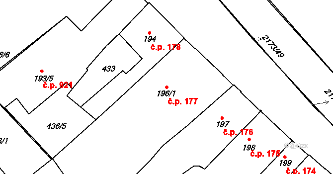 Heřmanův Městec 177 na parcele st. 196/1 v KÚ Heřmanův Městec, Katastrální mapa