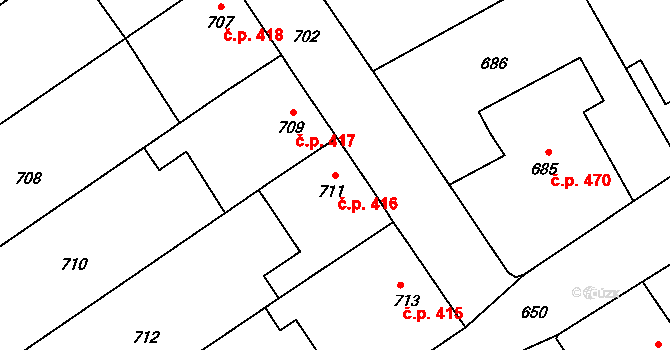 Jedovnice 416 na parcele st. 711 v KÚ Jedovnice, Katastrální mapa