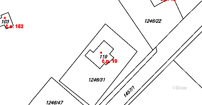 Leptač 19, Chroboly na parcele st. 119 v KÚ Leptač, Katastrální mapa