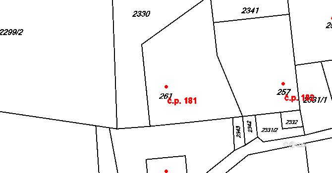 Tísek 181 na parcele st. 261 v KÚ Tísek, Katastrální mapa