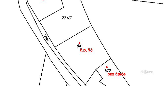Světlický Dvůr 93, Humpolec na parcele st. 84 v KÚ Světlice, Katastrální mapa
