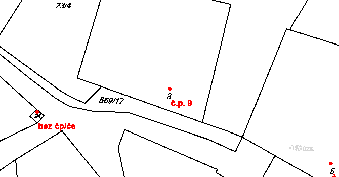 Cholunná 9, Žirovnice na parcele st. 3 v KÚ Cholunná, Katastrální mapa