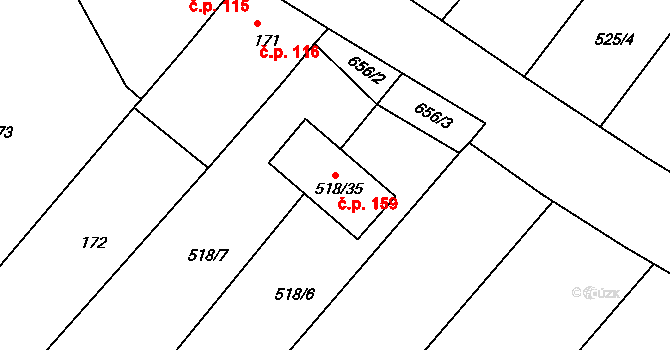 Opatovice 159, Vyškov na parcele st. 518/35 v KÚ Opatovice u Vyškova, Katastrální mapa