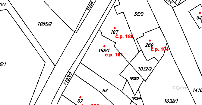 Blšany 181 na parcele st. 188/1 v KÚ Blšany, Katastrální mapa