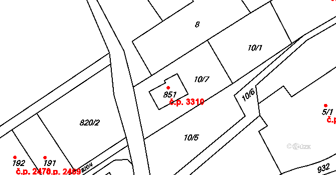 Šumperk 3310 na parcele st. 851 v KÚ Dolní Temenice, Katastrální mapa