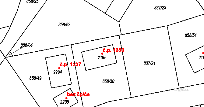 Světlá nad Sázavou 1238 na parcele st. 2186 v KÚ Světlá nad Sázavou, Katastrální mapa