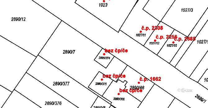 Opava 93468172 na parcele st. 2890/374 v KÚ Opava-Předměstí, Katastrální mapa