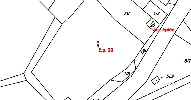 Jilemník 20, Havlíčkův Brod na parcele st. 6 v KÚ Jilemník, Katastrální mapa