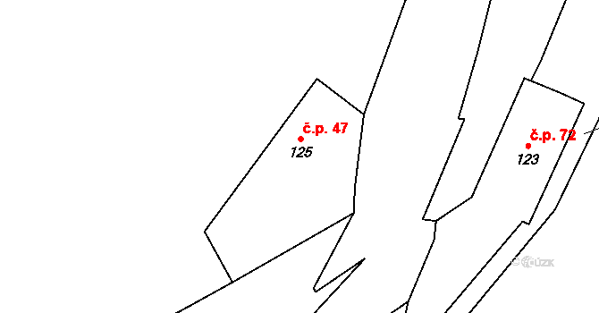 Skuhrov nad Bělou 47 na parcele st. 125 v KÚ Skuhrov nad Bělou, Katastrální mapa