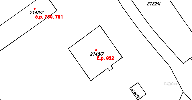 Dobruška 822 na parcele st. 2148/7 v KÚ Dobruška, Katastrální mapa