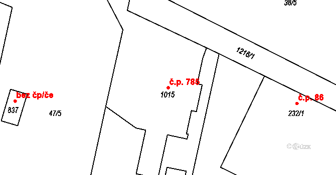Mořkov 785 na parcele st. 1015 v KÚ Mořkov, Katastrální mapa