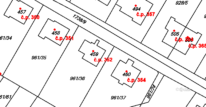 Jevišovice 352 na parcele st. 459 v KÚ Jevišovice, Katastrální mapa