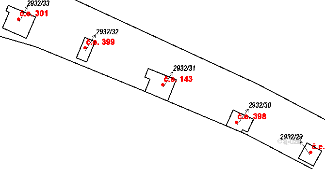 Lančov 143 na parcele st. 2932/31 v KÚ Lančov, Katastrální mapa