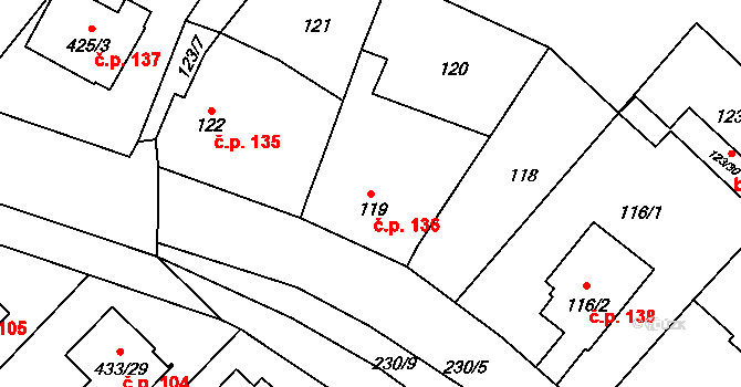 Lechovice 136 na parcele st. 119 v KÚ Lechovice, Katastrální mapa