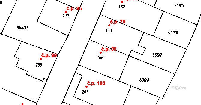Kovansko 80, Bobnice na parcele st. 186 v KÚ Kovansko, Katastrální mapa