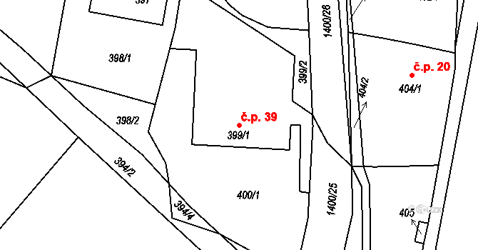 Bělotín 39 na parcele st. 399/1 v KÚ Bělotín, Katastrální mapa