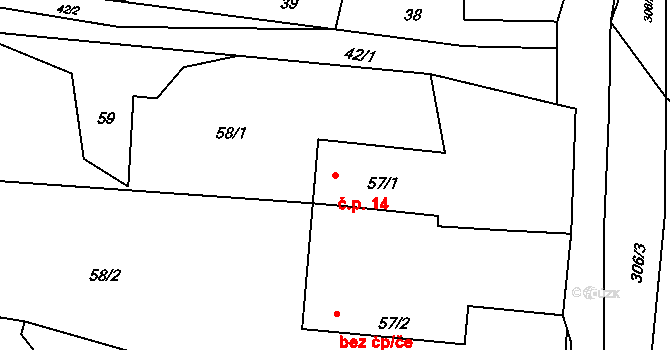 Kunčice 14, Bělotín na parcele st. 57/1 v KÚ Kunčice, Katastrální mapa