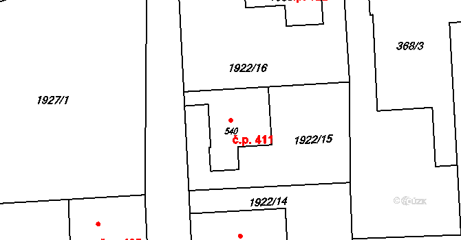 Hranice IV-Drahotuše 411, Hranice na parcele st. 540 v KÚ Drahotuše, Katastrální mapa