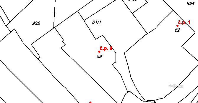 Čížov 8, Chabeřice na parcele st. 59 v KÚ Chabeřice, Katastrální mapa