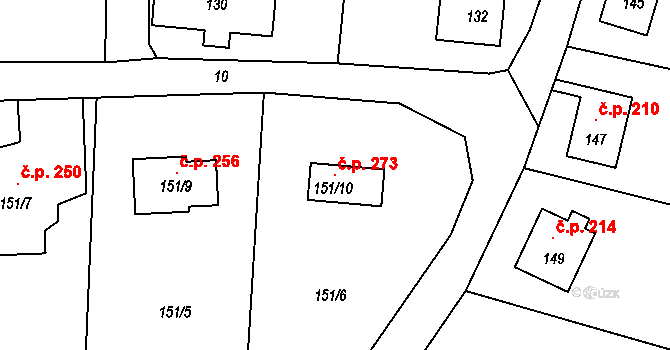 Rybniště 273 na parcele st. 151/10 v KÚ Rybniště, Katastrální mapa
