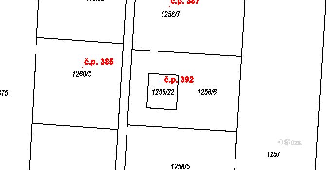 Přerov VI-Újezdec 392, Přerov na parcele st. 1258/22 v KÚ Újezdec u Přerova, Katastrální mapa