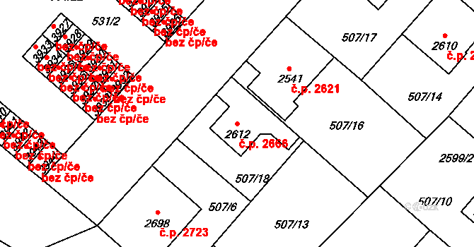 Jablonec nad Nisou 2666 na parcele st. 2612 v KÚ Jablonec nad Nisou, Katastrální mapa