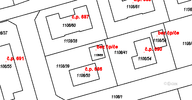 Hřebeč 121368173 na parcele st. 1108/65 v KÚ Hřebeč, Katastrální mapa