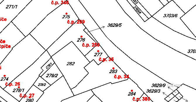 Vyškov-Předměstí 35, Vyškov na parcele st. 277 v KÚ Vyškov, Katastrální mapa