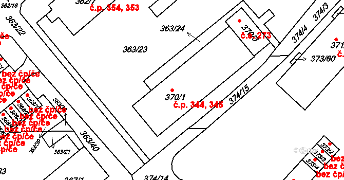 Rousínov 344,345 na parcele st. 370/1 v KÚ Rousínov u Vyškova, Katastrální mapa