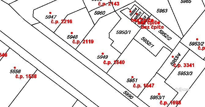 Kladno 1540 na parcele st. 5949 v KÚ Kladno, Katastrální mapa