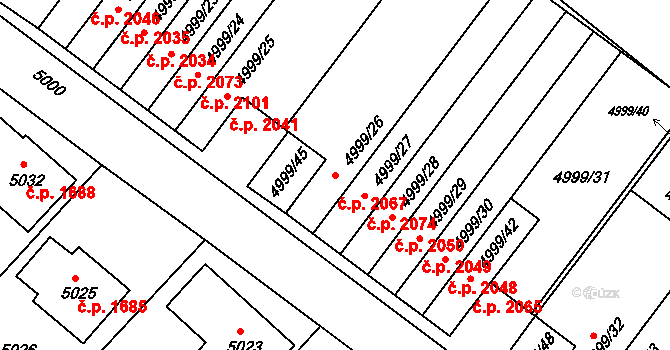 Pod Bezručovým vrchem 2067, Krnov na parcele st. 4999/26 v KÚ Krnov-Horní Předměstí, Katastrální mapa