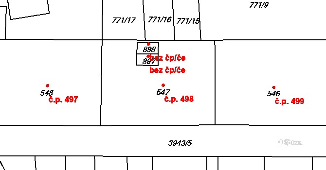 Kozlovice 498 na parcele st. 547 v KÚ Kozlovice, Katastrální mapa