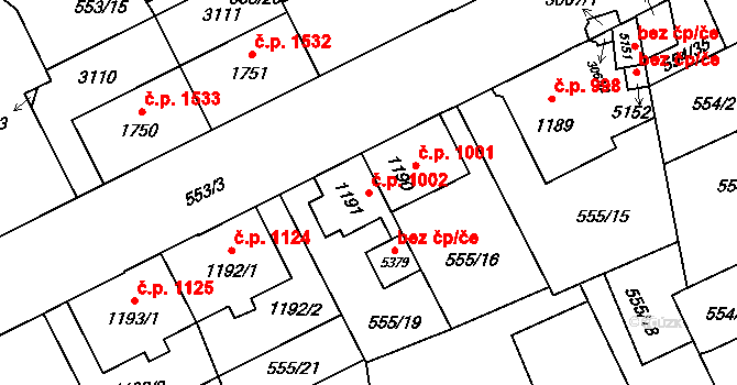 Šumperk 1002 na parcele st. 1191 v KÚ Šumperk, Katastrální mapa