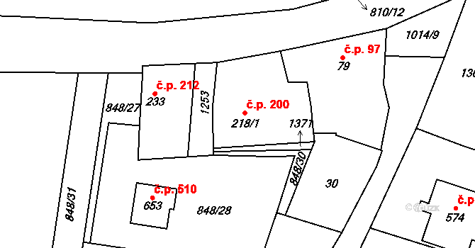 Cerhenice 200 na parcele st. 218/1 v KÚ Cerhenice, Katastrální mapa