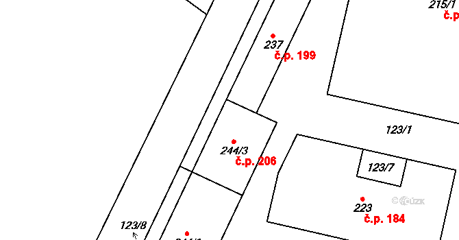 Košťany 206 na parcele st. 244/3 v KÚ Košťany, Katastrální mapa