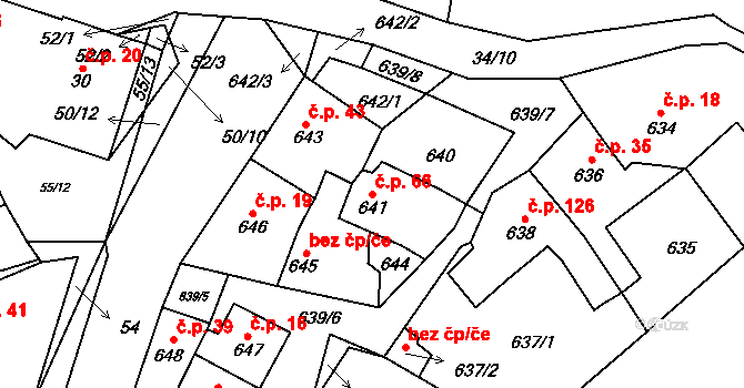 Loděnice 66 na parcele st. 641 v KÚ Loděnice u Berouna, Katastrální mapa