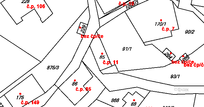 Libňatov 11 na parcele st. 85 v KÚ Libňatov, Katastrální mapa