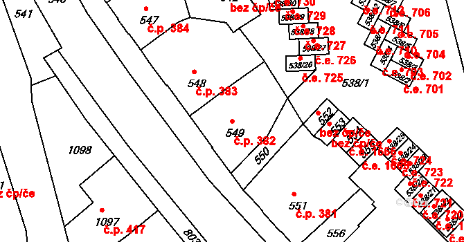 Děčín IV-Podmokly 382, Děčín na parcele st. 549 v KÚ Podmokly, Katastrální mapa