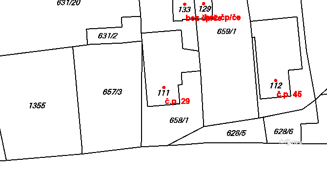 Cakov 29, Senice na Hané na parcele st. 111 v KÚ Cakov, Katastrální mapa