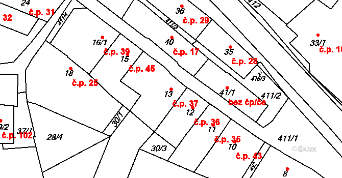 Sobáčov 37, Mladeč na parcele st. 13 v KÚ Sobáčov, Katastrální mapa