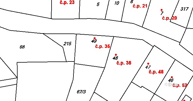 Červeněves 35, Smidary na parcele st. 49 v KÚ Červeněves, Katastrální mapa