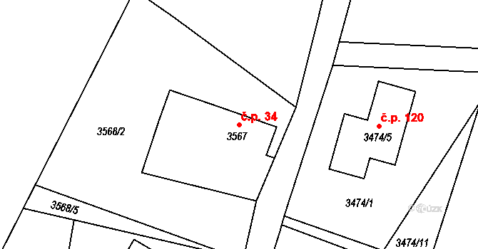 Heřmanice 34, Nová Paka na parcele st. 3567 v KÚ Heřmanice u Nové Paky, Katastrální mapa