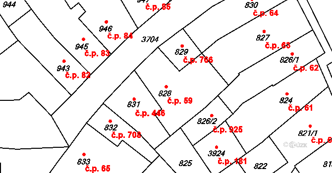 Žamberk 59 na parcele st. 828 v KÚ Žamberk, Katastrální mapa