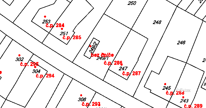 Miřetice u Klášterce nad Ohří 286, Klášterec nad Ohří na parcele st. 249/1 v KÚ Miřetice u Klášterce nad Ohří, Katastrální mapa