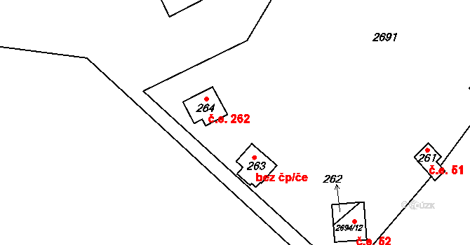 Senorady 262 na parcele st. 264 v KÚ Senorady, Katastrální mapa