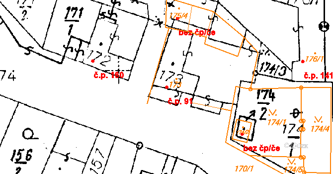 Chvalovice 91 na parcele st. 173 v KÚ Chvalovice, Katastrální mapa