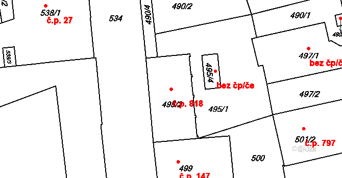 Zábrdovice 818, Brno na parcele st. 495/2 v KÚ Zábrdovice, Katastrální mapa