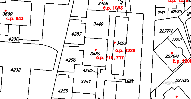 Komín 716,717, Brno na parcele st. 3449 v KÚ Komín, Katastrální mapa