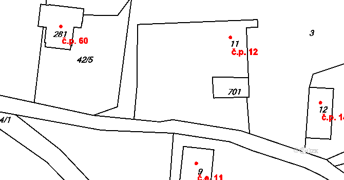 Chlístov 12, Železný Brod na parcele st. 11 v KÚ Chlístov u Železného Brodu, Katastrální mapa
