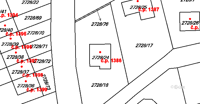 Pelhřimov 1386 na parcele st. 2728/24 v KÚ Pelhřimov, Katastrální mapa